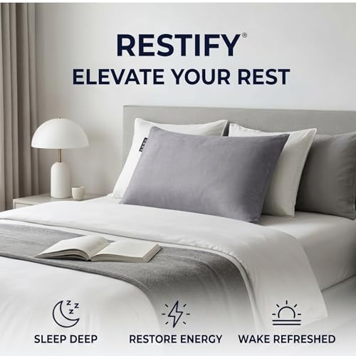 Image of Restify Microfiber Bed Pillow Pack of 4, 24 x 16 Inch Grey | Ultra Soft Sleeping Pillows for Adults | Breathable Velvet Cover | Hotel Quality Pillow for Back, Side & Stomach Sleepers