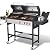 Charcoal Grill and Propane Gas Grill Combo with Side Burner & Porcelain-Enameled Cast Iron Grate, Dual Fuel BBQ Grill with Easy-Clean System for Outdoor Events & Backyard Barbecue