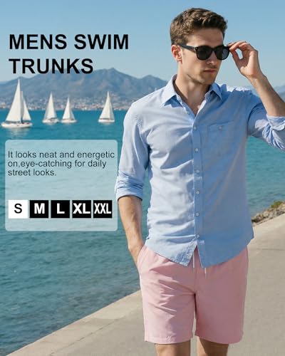 Image of Mens Swim Trunks with Compression Liner 2 in 1 Quick Dry Swimming Shorts Swimwear Bathing Suits with Pockets
