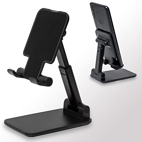Mowavno Adjustable Cell Phone Stand - Adjustable Angle Height iPhone Stand for Desk, Foldable Desktop Phone Holder, Tablet Stand Compatible for Cell Phone/Tablet (Black)