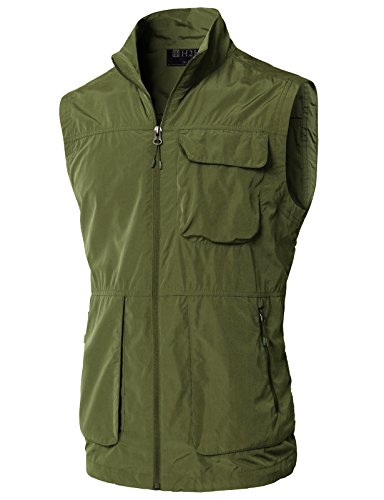H2H Mens Casual Work Utility Hunting Travels Sports Mesh Vest with Pockets Khaki