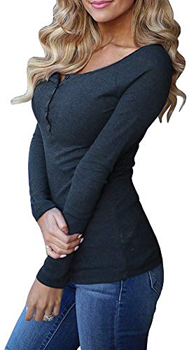 Remikstyt Womens Long Sleeve Henley Shirts Ribbed Button Down Casual Tunic Tops4