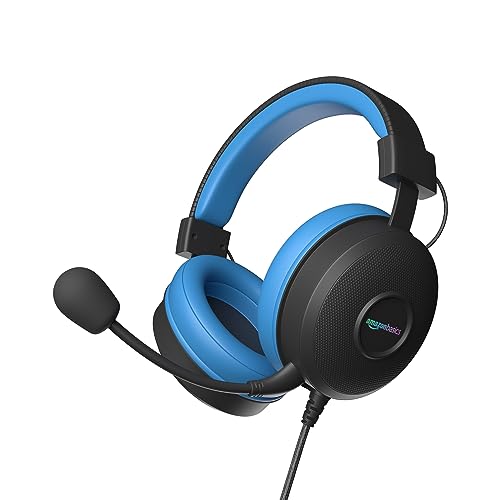 Amazon Basics Wired Over Ear Gaming Headphones mic for PC, Laptop | Static RGB | (Black – Blue)