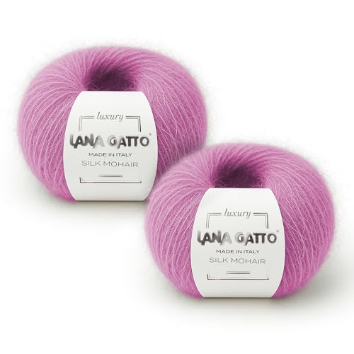 Fils à tricoter en soie mohair, Lana Gatto Luxury Silk Mohair Line, 50 gr, 424 mt, (Rose - 30484, 2)