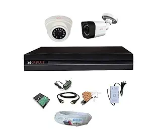 CP PLUS 2.4 MP Combo Camera Set with 1 Bullet and 1 Dome, 4-Channel DVR 1 TB HDD, 4-Channel ANTECH SMPS & Cable roll, and BNC & DC, HDMI