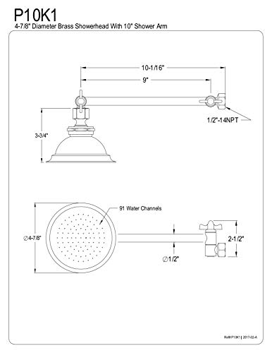 Kingston Brass P10K1 Designer Trimscape Victorian Brass Shower Head With 10 Inch High-Low Decor Arm, Polished Chrome #TOP1