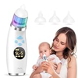 PNRHOME Nasal Aspirator for Baby, Electric Baby Nose Sucker with 5 Levels Suction, Automatic Nose Cleaner with 3 Silicone Tips, Nose Aspirator with Music Soothing Function & Light, Blue