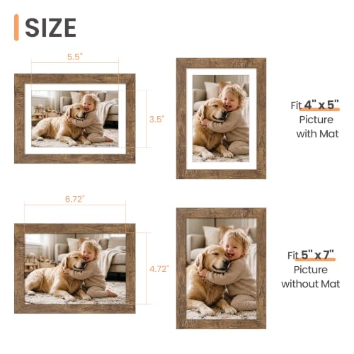 Image of upsimples 5x7 Picture Frame, Wall Decor Photo Frames, Rustic Brown 1 Pack | 5 x 7 Small Frame, 4x6 Frame with Mat for Gallery Wall, Farmhouse, Family, Baby, Dog, Dorm, Christmas, Mothers' Day
