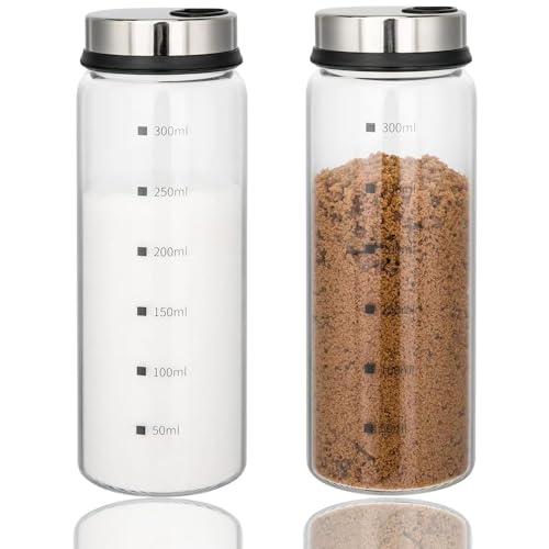 Aiareozy 2 piezas Botes Especias, Cristal de Borosilicato, 300ml Botes para Especias, Tarros de Especias con Tapa Giratoria, Frascos Especiarias, para la Cocina, Barbacoa Al Aire Libre