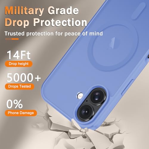 Image of YENAPOON for iPhone 16 Case, Matte Magnetic Phone Cover [with 1 Screen Protector] [Support for MagSafe] [Shockproof Military Grade Protection] Translucent Frosted Back, Purple