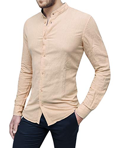 Chemise de lin homme anti-chaleur coupe ajustée et col officier