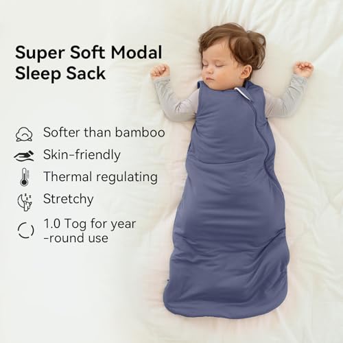 Image of BubblePanda Modal Sleep Sack 0-6 Months 1.0 Tog Super Soft Baby Sleep Sack 3-6 Months for Infant 2-Way Zipper Newborn Wearable Blanket 0-3 Months