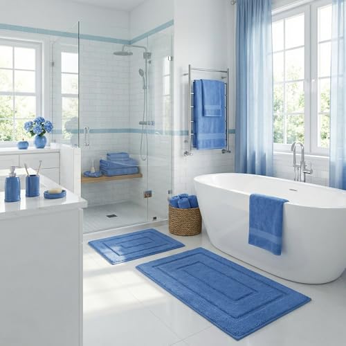 GRANNY SAYS Blue Bathroom Rugs Set 2 Piece, Soft Microfiber Bath Mats