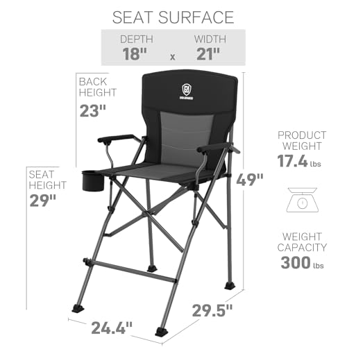 EVER ADVANCED Tall Camping Directors Chair with Cup Holder 31", Bar Height Folding Chair for Camping, Sports with Carry Bag, Mesh Pockets and Footrest, Heavy Duty 300 lbs, Black by EVER ADVANCED - Image 3