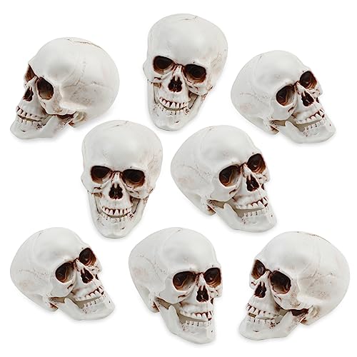 KIMOBER 8PCS Halloween Skull Heads Decor Plastic Realistic Human Skeleton Skulls Head Prank Props for Party Bar Home Table Decorations (2 x 2.4 x 3 Inches)