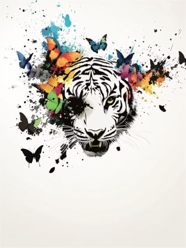 DIY 5D Tiger Diamond Art Kits Adults, Diamond painting Butterfly Dimond Art Adult Craft Kits, Square Full Drill Diamond Art Painting, Gem Art Mosaic Kits for Adults for Home Decor Gifts 32x44 in O-2