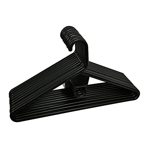 FenixDepot 10 Heavy Duty Adult Plastic Hangers, for Coats and Heavy Clothes with Trouser Bar - Set of 10 (Black)