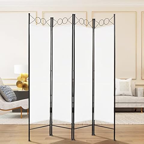 Todeco - Biombo, Divisor de Habitaciones - Panel 4 - 180 x 160 cm, Blanco Cover
