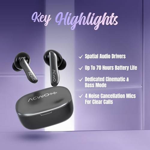 Image of ACwO DwOTS 111 Wireless Earbuds | Up to 75Hrs Battery Life | 10mm Spatial Drivers | Noise-Free Calls with 4 Noise Cancellation Mics | Bluetooth V5.4 | Dedicated Cinematic & Bass Mode (Cadet Grey)