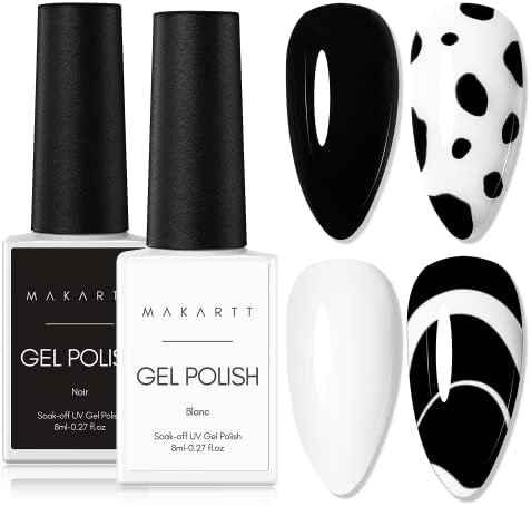 Makartt Gel Nail Polish Kit: 2Pcs Black White Nail Polish Set