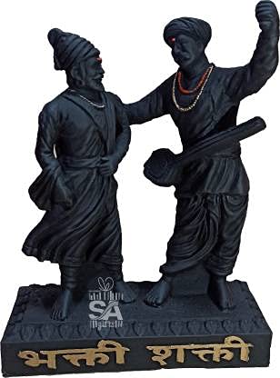 Image of Stone Bhakti Shakti Resine Shivaji Maharaj and Shant Tukaram Maharaj Idol (8 Inch, Black)