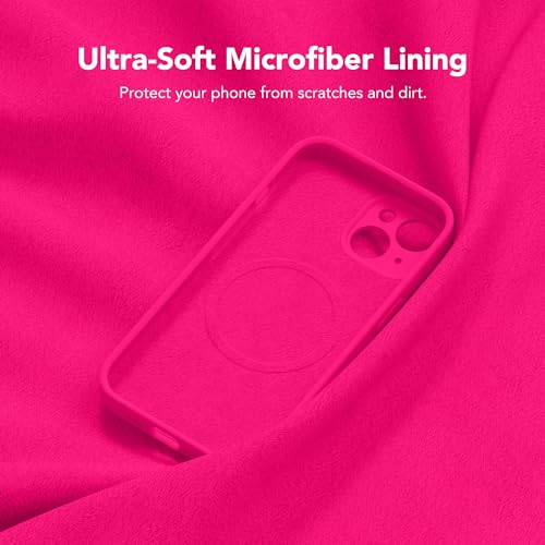 Image of Magnetic for iPhone 15 Case, Compatible with MagSafe, [Screen Protector + Full Camera Protection], Silicone Shockproof Anti-Scratch Protective Phone Case for iPhone 15 6.1 inch, Hot Pink