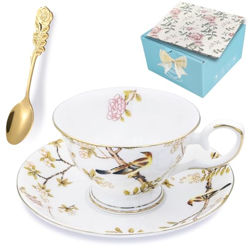 Tea Cups and Saucers, 6.7 OZ Floral bone china Coffee