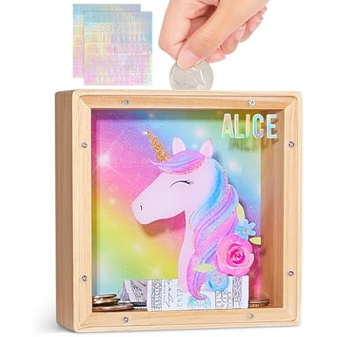 MHJY Wooden Unicorn Piggy Bank for Kids Cover