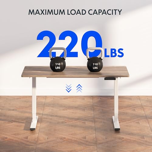 Image of FLEXISPOT E6 3-Stage Dual Motor Electric Standing Desk 55 x 28 Sit Stand Up Desk, Holds 220 lbs, Adjustable Height w /Memory Presets, One-Piece Grey Wood Grain Desktop & White Frame, Ships in 2 Boxes
