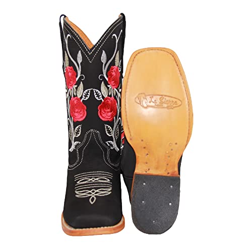 Women’s Square Toe Cowgirl Cowboy Boot Embroidered Floral Roses Western Boots Black4