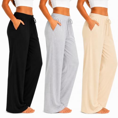 Image of Essential Elements Womens 3 Pack PJ Pants 100% Cotton Jersey Lounge Pajama