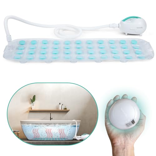 SereneLife Bubble Bath Mat – Portable Spa Mat with Adjustable Intensity, Waterproof LED Light, Pillow and Remote Control for Ultimate Relaxation, 47" x 14.2" (Teal)