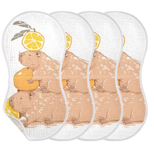 Bolaz Baby Burp Cloths 2 Pack,Capybara Orange,Feeding Cloths Face Towel Super Absorbent Soft Cotton Burping Rags Feeding Bibs2