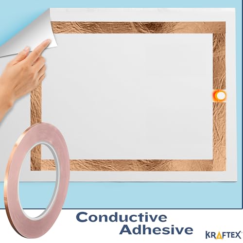 Image of Kraftex Copper Tape 1 /8 inch x 66ft. Copper Foil Tape for Stained Glass Soldering with Conductive Adhesive. Great Shielding for Guitars, EMI Shielding, Jewlery Making and Crafts