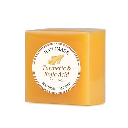 Kojic Acid Soap for Hyperpigmentation Dark Spots, Turmeric Soap Bar Skin Brightening Soap with Tea Tree Oil, Shea Butter, Coconut Oil & Vitamin C, Women Mens Bar Soap for Face Body – 3.5 oz
