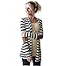 VESNIBA Women Casual Long Sleeve Striped Cardigans Patchwork Outwear (XL, White)