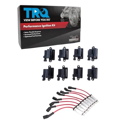 TRQ Ignition Coil Kit 9 Piece Compatible with 1999-2007 Chevrolet Silverado 1500 2500 Suburban 1500 Tahoe Avalanche 1500 Trailblazer EXT GMC Sierra 1500 Yukon Hummer H2 Cadillac Escalade