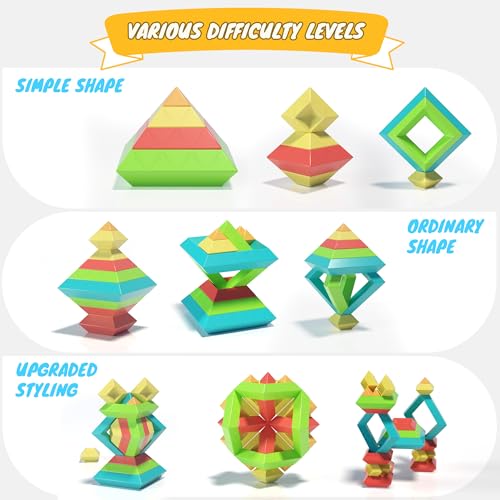 40Pcs Montessori Toys for Ages 3 4 5 6 Toddlers Kids Baby,Pyramid Stacking Building Toys,3D Preschool Learning Blocks for Kids,STEM Sensory Toy Gifts for 3-5 Year Old Boy Girl,Plastic Storage Bag Set - Image 5
