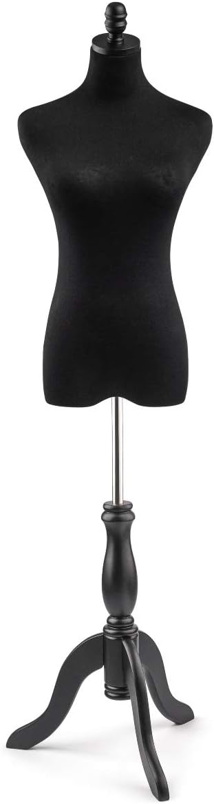 Female Display Dress Form Mannequin in Black Jersey on Traditional Wood Tripod Base by TSC-Medium-Black