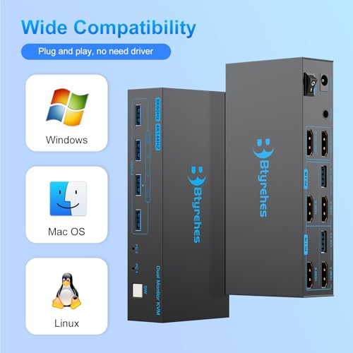 Image of 8K HDMI KVM Switch 2 Monitors 2 Computers Dual Monitor Support 4K@120Hz KVM Switcher PC Extended Display for 2 Port with 4 USB 3.0 HUB Desktop Controller and 2 USB Cables Included