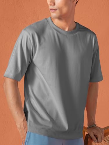 Image of DAMENSCH Statement Solid Oversized T Shirt for Men, Heavyweight, Anti-Pilling, Stylish, Relaxed Fit T Shirt for Men Cotton