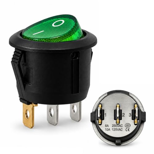 Interruptor Redondo Basculante De 3 Vias ON/OFF 6A (1, Verde, SPST ON/OFF)