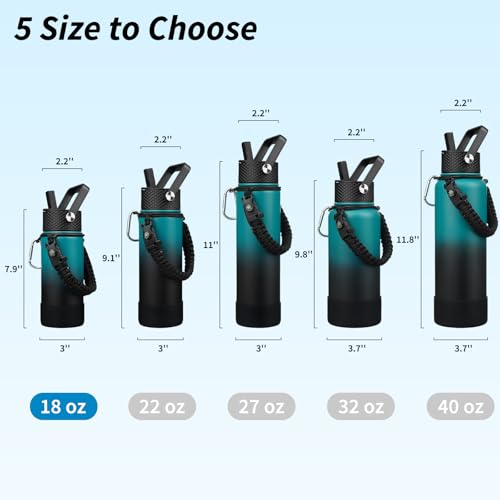 Image of BJPKPK 18oz Insulated Water Bottle with 3 Lids, Straw Lid & Handle