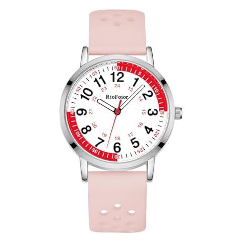 RioFoior Nurse Watch for Nurse,Nursing Student,Medical Professionals,Doctors,with Pulsometer,Second Hand and 24 Hour,Soft Breathable Pink Silicone Band.Easy to Read Waterproof Watch. Cover