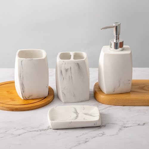 Bathroom Accessory Sets，4 Piece Bathroom Organizer Countertop with Toothbrush Cup,Soap