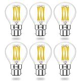 Bonlux 6pack B22 Bayonet LED Light Bulbs Dimmable 6W B22 LED Bulbs 60W Equivalent 2700K Warm White G45 Golf Ball Bulb GLS Energy Saving BC LED Filament Bulb Clear Glass for Chandelier,Table Lamp