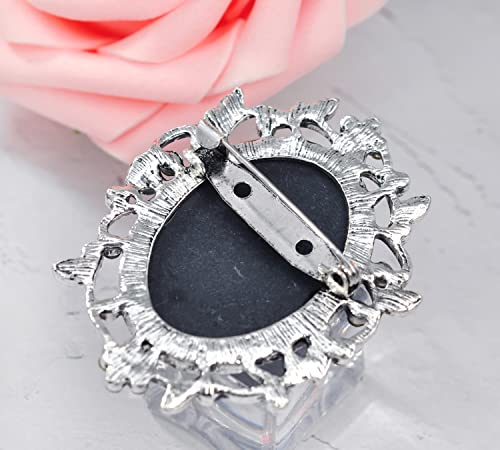 Image of Gyn&Joy Womens Antique Old Silvery Tone Victorian Floral Cameo Vintage Brooch Pin