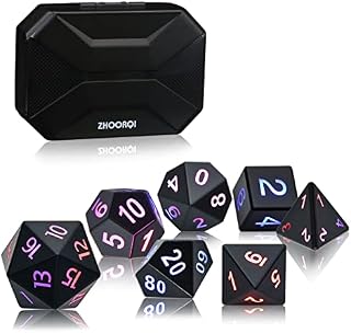 DND Dice Set Rechargeable with Charging Box, ZHOORQI 7 PCS LED Electronic Dice, Dungeons and Dragons Dice Polyhedral Dice Sets for Tabletop Games D&D Dice MTG Pathfinder Role Playing Game(LED Dice)