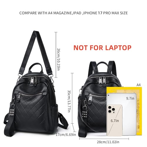 Image of Genuine Leather Backpack Purse For Women | Fashion Convertible Ladies Shoulder Bag Black