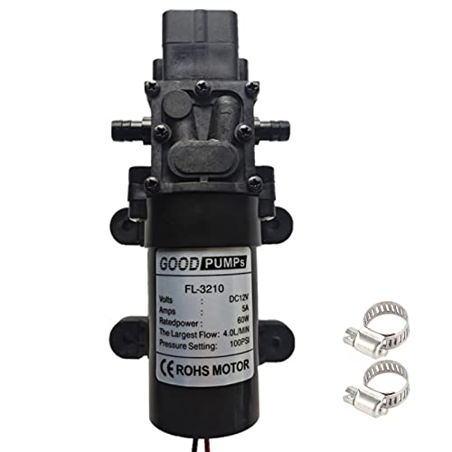 VerRich Bomba de agua de 12 V, bomba de diafragma con interruptor de presión, bomba de alta presión con 2 abrazaderas de manguera ajustables para autocaravana, caravana, grifos de agua Cover